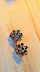 Vintage 1950s JMS Jemstones Green Brooch Pins Set Of 2 Gold Tone Floral