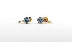 Gold Tone Screwback Earrings Light Blue Faceted Glass Stone J19-4315