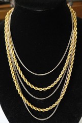 Vintage Gold Silver Tone Multi Strand Rope Chain Statement Necklace 1980s