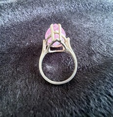 Vtg Sterling Silver Ring .925 Sz 7 Large Pear Pink Stone Cocktail Statement
