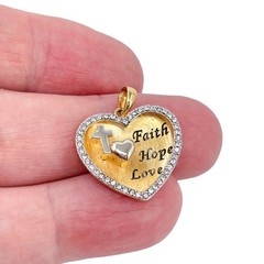 Faith Hope Love Heart Cross Cubic Zirconia | 18K Gold Plate Sterling Silver 925