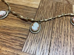 Vintage Italian Shell Cameo Opera Necklace 23” Gold Filled Chain 9 Medallions