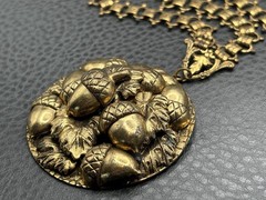 Vintage Victorian Revival Huge Acorn Pendant Necklace Book Chain 18” Unique!