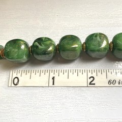 Artisan Jumbo Marbled Gold Green Resin Beaded Necklace Golden Spacer Beads 107g