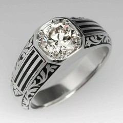 White Diamond 2.30 Ct Art Deco Antique Vintage Men’s Engagement Ring 925 Silver