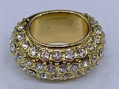 VINTAGE GOLD TONE GODIVA PAVE CRYSTAL SLIDING CHARM RING SIGNED