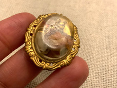 vintage cherub cupid dried rose flower pin ornate frame pin brooch 40s 50s