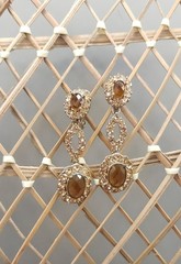 Vintage MONET Amber Topaz Rhinestone Drop Dangle Clip On Earrings 1950s
