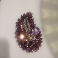 Large Heavy Purple Rhinestone Paisley Shaped Brooch Purple Missing Middle Stone