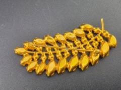 Vintage B David Green Rhinestone Leaf Brooch & Clip Earrings Set Gold Tone