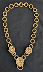 Vintage Kenneth Jay Lane KJL Triple Lion Head Door Knocker Necklace 18”