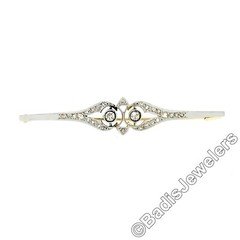 Antique Edwardian Platinum Top 18k Gold 0.55ctw Diamond Milgrain Bar Pin Brooch