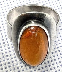 (75) ANTIQUE 1900-1930 – 18×9 mm Honey Amber 835 Silver size 6.5 Ring (925)