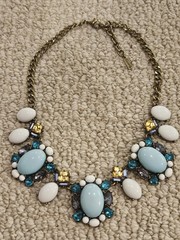 SUGARFIX Brass Blue White Bead Scoop Necklace
