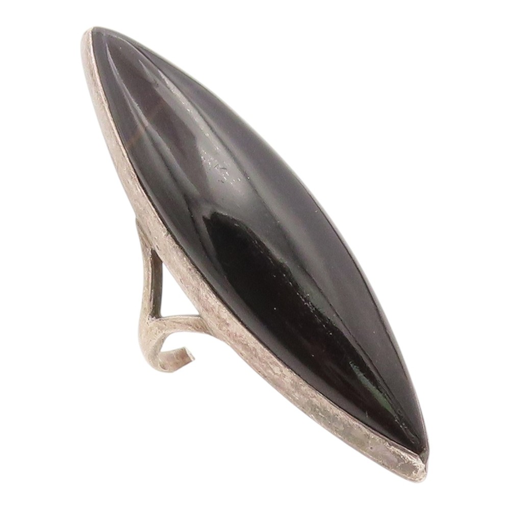 925 Sterling Silver Vintage Ring Marquise Shape Black Onyx Band Sz 5.5 RG35454