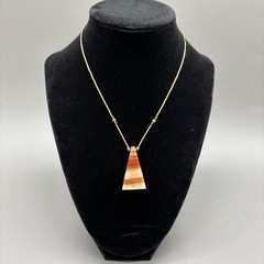 Vintage Stone Inlay Pendant Necklace Banded Onyx Southwest Style Triangle Gold