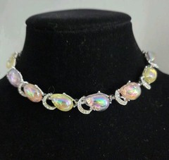 Vintage Rhinestone Silver Tone Necklace MCM Estate Pastel AB Cabs