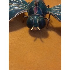 Vintage Cloisonne Enamel Dragonfly Green Teal Large Insect Pendant Ornament