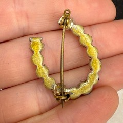 Vintage Rhinestone Horseshoe Brooch Gold Tone AB Green Sparkle