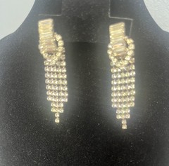 Vintage Rhinestone Cascade Pierced Earrings & 3-Row Stretch Bracelet Set