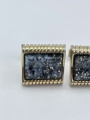 Cufflinks and Tie Clip Set concave glass rectangle gold tone