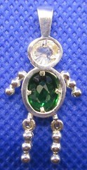 Sterling White And Green Birthstone Little Boy Charm Pendant Dangling Legs NICE
