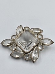 Vintage KC Signed Clear Rhinestone Brooch Pin Silver Tone Art Deco Style