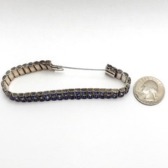 Art Deco Sterling Silver Blue Rhinestone Tennis Bracelet 6.25in Leach & Miller