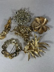 Vintage Gold-Tone Brooches, Unbranded, Lot of 6
