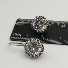 Vintage Sterling Silver Fancy Bezel 14mm CZ Dangle Earrings Marked 925 9g #68