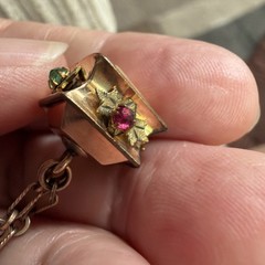 Victorian RARE 9.64g Gold Fill 3” FOB Paste Stone Dog Head Rose GF 26” Necklace