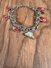 Red Hat Society Style Women’s Charm Bracelet + Earrings + Pin Set