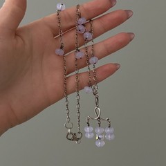 Vintage 925 Sterling Silver Purple AB Crystal Beaded Chandelier Dangle Necklace