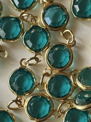 Austrian Crystals Necklace Aqua Blue Round Faceted Bezel Set Gold Tone 34 in USA