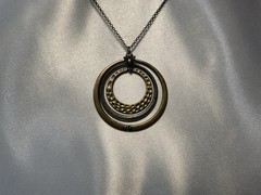 Cookie Lee Antique Brass Circle Pendant, Vintage With Tags