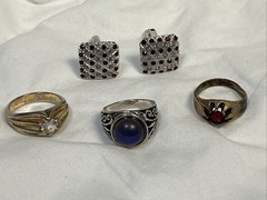 Costume Jewelry Lot Vintage 5 PCs Cuff Links & 3 Rings With Real Stones
