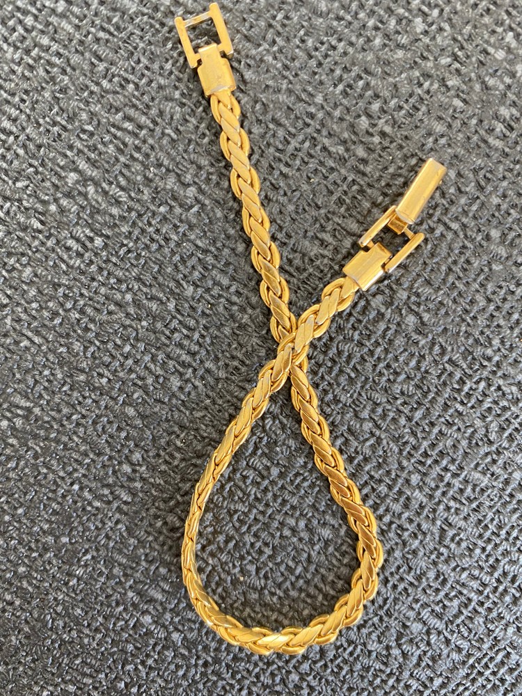 HIGH END *RARE* 8.2″ AMAZINGLY GORGEOUS UNIQUE 2-SIDE BRAID GOLD TONE BRACELET