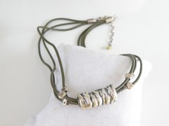 Silpada Sterling Silver 925 Green Leather Station Necklace
