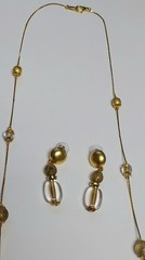 Vintage Beaded Station Necklace & Earrings JC Penny 90s Matte Gold Tone NOS