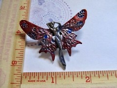 Vintage Whimsical Pink Enamel on Pewter Butterfly Winged Fairy Lady Pin Brooch