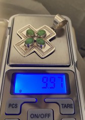 Ella LINKIN Sterling Silver Cross Green Gaspiete Beads Lge Bail 2″ 9.9 grams