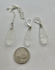 Art Deco Crystal Floral Frosted Molded Glass Pendant Necklace & Earring Set