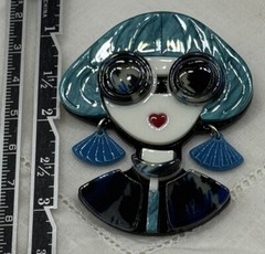 Pretty Lady 2 Blonde Purple Or Blue Hair Leopard Dress Pick Acrylic Brooch Pin