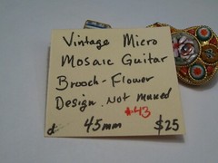 Vintage Miero Mosaic Guitar Brooch-Flower Design. Not Marked. 45mm. #43