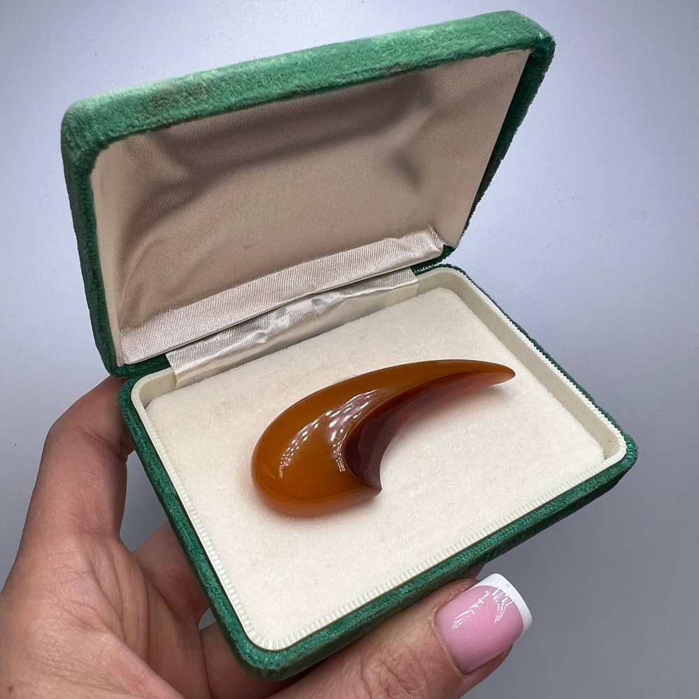 1960s Vintage Natural Honey Baltic Amber Jewelry Brooch Brass Pin Velvet Box