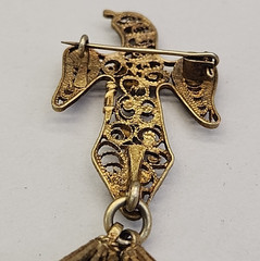 Vintage Eagle Brooch Gold Filled Filigree Tassel C Clasp Artisan Antique 3.5″
