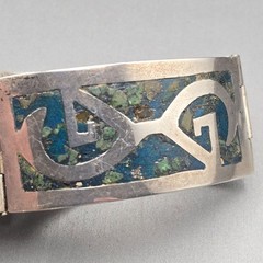 Vintage Taxco Sterling Silver Turquoise Inlay Bracelet 7″ Eagle 3 Signed AMD 30g