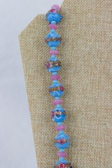 Sky Blue Cake Bead Necklace with Glass Bead Spacers, Closed Single Strand, 132gr