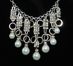 Vintage Crystal Rhinestone & Faux Pearl Dangle Bib Necklace