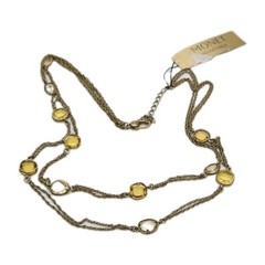 Monet Necklace Layered 2 Row flat crystal Gold tone Couture Vintage 17 in